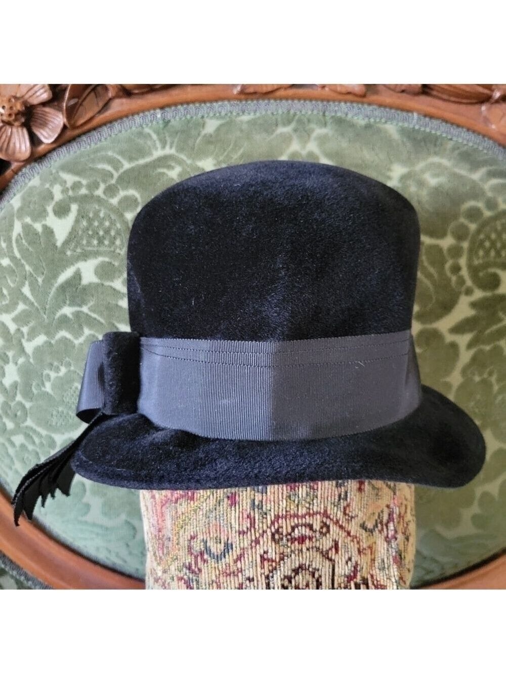 Vintage 1920s B. Forman Co. Riviera Italian Made Black Velour Hat Chapeau - Picture 5 of 10